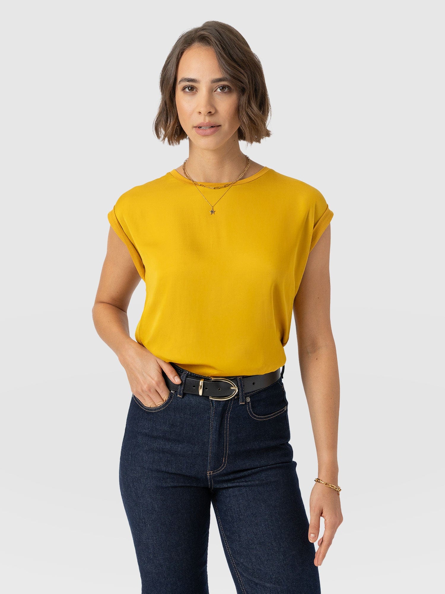 Turn Up Contrast Tee - Golden Yellow - Women's T-shirts | Saint + Sofia® USA